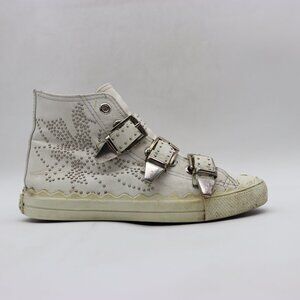 Chloe 'Susanna' Buckle Studded White Leather Mid Sneakers Women's Size EU 37